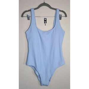 Aerie Ribbed One Piece Swimsuit Light Blue Scoop Neck Open Back Women's Large